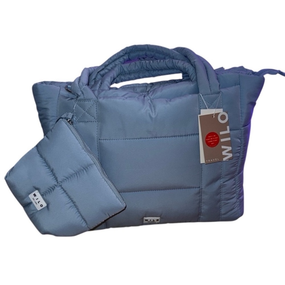 Wilo Blue Puffer Tote Bag Quilted Travel Carryall Lightweight NWT Limited Drop